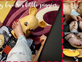 Piggy Love her little Piggies (Toes in Foreskin, Foot Worship, Femdom, Cum on Flip Flops... )