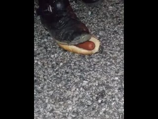 Hotdog stomping with boots