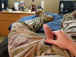 Military Guy Relaxing before Work Thinking of you
