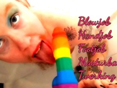 Sweet Rainbow Trans Queer Man Gives Blowjob Footjob POV Twerking Wet