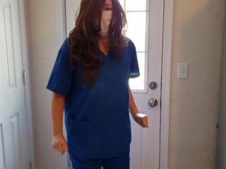 Nurse wetting her scrubs