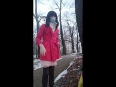 Shy sissy flashing in the park