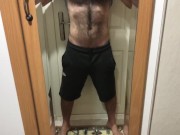 Preview 1 of hairy man magnify cock in front of the mirror