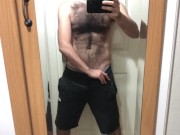 Preview 4 of hairy man magnify cock in front of the mirror