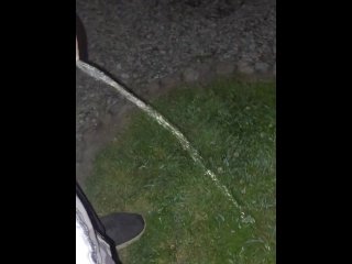 Pissing in the dark outside, uncut cock