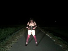 夜の田舎道でちょっとだけ露出 - Screenshot 7 of 16 - Chastity