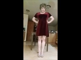 Crossdresser without makeup teases in kitchen