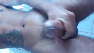 Stroking my hard cock with Almond and Lavender Oil