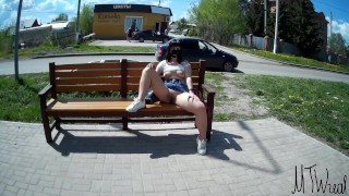 exhibitionist wife outdoor bench, risky, very public