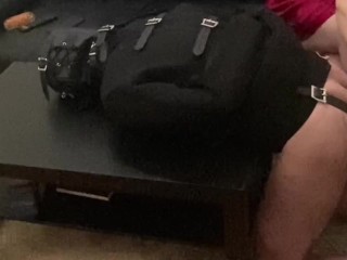Spanking and Fingering my sub in Straight Jacket Bondage over a Table