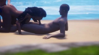 L'ami de ma femme est allé avec nous à la plage sauvage alors je jouis sur leur poitrine [3D Hentai]