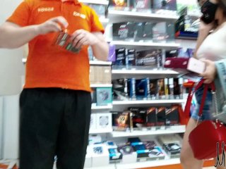 Exhibitionist_Wife Teasing the Seller in Store See-through Top