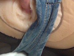 Japanese amateur boy, cumshot in a big boobs love doll wearing shorts,second