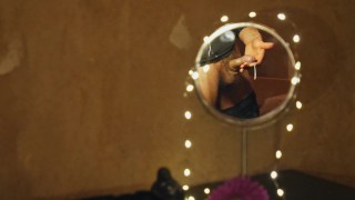 Round Mirror - Very spontaneous idea to film hard cock with cumshot in the round mirror.