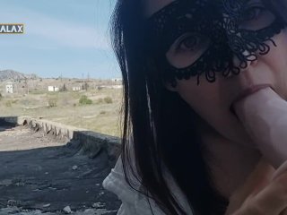 Lika Lax in full view on_the construction_site fucked herself in the throat and hard squirted