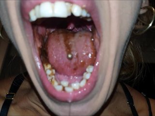 tattooed women, eating, spit fetish, tongue