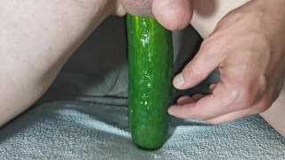 Lange komkommer anaal inbrengen helemaal in | paardenngine