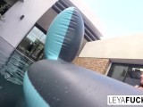 Leya and Lynn have a lesbian romp in a pool