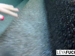 Leya and Lynn have a lesbian romp in a pool