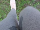 Nicoletta gets her yoga pants completely wet in a public park - Extreme pee exposed