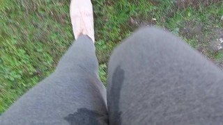 In A Public Park Nicole Gets Her Yoga Pants Drenched To The Bone Exposing Her Extreme Pee
