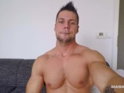 Preview 4 of Muscled Hunk Jerks Off In Front Of Cam - Maskurbate