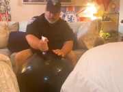 Preview 1 of CHUB DADDY HAS BIGGEST HAND-FREE CUMSHOT EVER!! Chub coach humps a ball with two loads in his ass fr