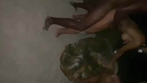 Orgy in the stone of nudist beach. Fucking with several guys!!!