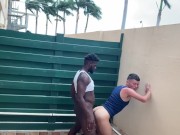 Preview 4 of Risky Public Balcony Interracial Hung Raw Sex Outdoors.