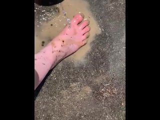 washing feet, mud, feet, water