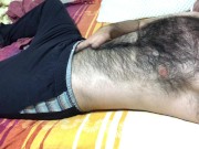 Preview 1 of Very hairy man soft dick massage and hairy chest touch big bulge