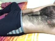 Preview 2 of Very hairy man soft dick massage and hairy chest touch big bulge