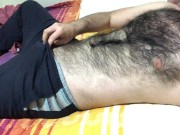 Preview 4 of Very hairy man soft dick massage and hairy chest touch big bulge