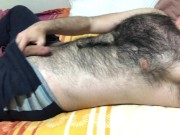 Preview 5 of Very hairy man soft dick massage and hairy chest touch big bulge