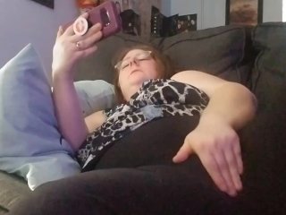 watching porn, solo female, big tits, masturbation