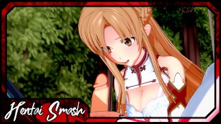 Asuna swallows Kirito's load before riding his face - Sword Art Online Hentai