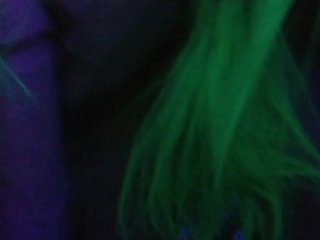 colored hair, glow, blowjob, blacklight