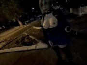 Preview 5 of Flashing on the streets at night and then eating my cum (Re-uploaded)