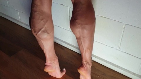 Big ripped FBB legs struting around flexing and viens popping INSANE CALVES
