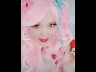 Japanese Animegirl eating Strawberry Cosplay