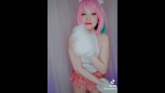 Кошка Девушка Розовые Волосы MMD Танец Косплей
