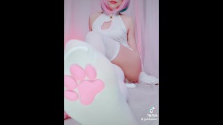 Кошка Девушка Розовые Волосы MMD Танец Косплей Токио Аригату Ноги Чулки Нейлон