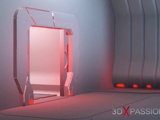 3d sexy sci-fi dickgirl alien plays with a hot girl in the space station