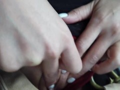 Slut in the car got into panties and finished her wet pussy in public