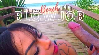 Sexy & Submissive Close Up POV Blowjob & Cum In Mouth Public Beach Sex