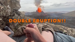DOUBLE ERUPTION Jacking Off While Watching A Volcano In Iceland Erupt