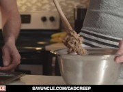 Preview 5 of Dad Creep - Stepfather shows gay stepson how to make cookies and eat ass - SayUncle