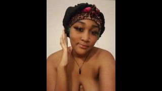 Ebony fucks herself and plays with clit