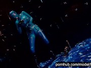 Preview 3 of Heavy rubber goddess with big tits in transparent blue latex catsuit and mask masturbates - part 1