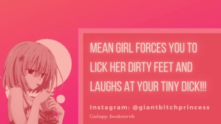 Das Gemeine Mädchen Degradiert Deinen Winzigen Schwanz, Bevor Es Dich Zu Ihrem Fußleckenden Sklaven F4M